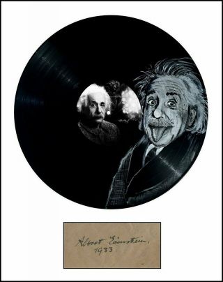 Albert Einstein Authentic Hand Signed Autograph With Hand Painted Vinyl