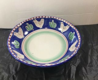 Vietri Solimene Serving Bowl 12 " Chicken Campagna Blue Border Red Dot Made Italy