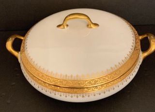 Vintage Round Lidded Casserole Dish Bernardaud Gold Verge China Limoges Made For