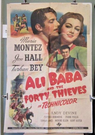 1943 Ali Baba And The Forty Thieves One - Sheet Maria Montez Jon Hall Turhan Bey