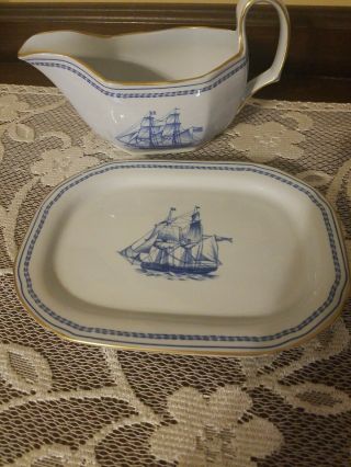 Spode Blue Trade Winds Gravy Boat And Undertray Discontunued PRICE DROP 2