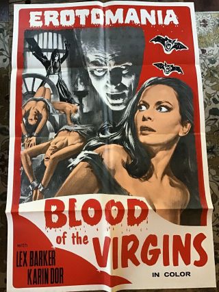 Vintage 1967 Erotomania “ Blood Of The Virgins “full Sheet Movie Poster