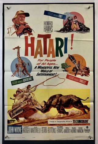 Hatari Movie Poster (fine) One Sheet 1962 John Wayne Hardy Kruger 3906