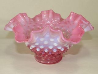 Fenton Art Glass Country Cranberry Opalescent Hobnail Bowl Ruffled Edges,  Vintage