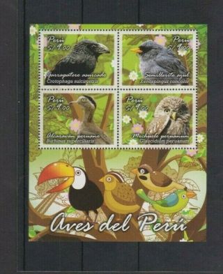 Peru 2014 Birds S/sheet Mnh Per Scans.  Note Flaw Slight Crease Bottom Left