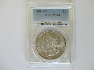 1883 - Cc Morgan Silver Dollar Coin Pcgs Ms - 63 Rim Toning