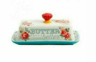 Pioneer Woman Vintage Floral Butter Dish Stoneware (fast)