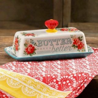 Pioneer Woman Vintage Floral Butter Dish Stoneware (FAST) 3