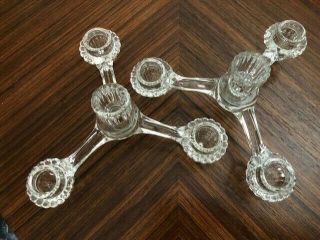 Pair (2) Clear Glass Cambridge Arms 3 Arm 4 Candle Holder Candelabra Extension