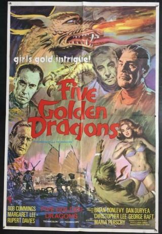 Christopher Lee Kinski Raft Cummings Five Golden Dragons U.  K.  Movie Poster 2131