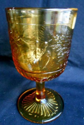 Amber Hummingbird Goblet Aka: Hummingbird And Fern Eapg Beaver Falls Glass