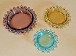 3 Old Imperial 3400 Candlewick Nested Ashtrays - Lavender Purple Yellow Blue