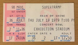 1979 Supertramp Toronto Concert Ticket Stub Breakfast In America Tour Hodgson