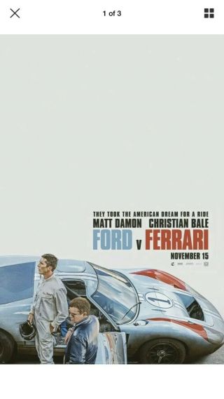 Ford Vs.  Ferrari 27x40 Official Theatrical Ds One - Sheet Poster Early Teaser