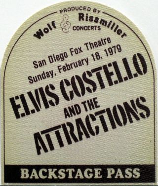Elvis Costello Theatre San Diego 1979 Backstage Pass