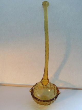 Vintage 13 " Long Amber Glass Punch Bowl Ladle With Applied Blown Glass Stem