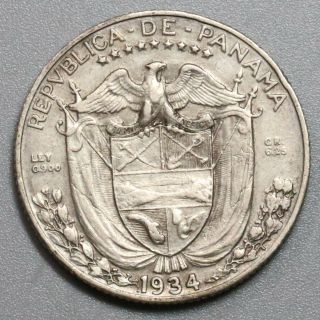 1934 Panama Un Cuarto De Balboa 90,  000 Made Scarce Key Date Coin (19071707r)
