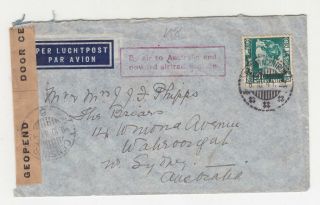 Netherlands East Indies,  1941 Censored Airmail Cover To Australia,  25c.
