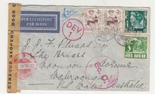 Netherlands East Indies,  1941 Censored Airmail Cover To Australia.