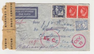 Netherlands East Indies,  1941 Censored Airmail Cover To Australia,  5c,  10c (2).  50c.