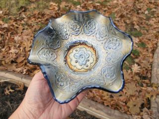 Fenton Persian Medallion Antique Carnival Glass Iridescent Small Blue Berry Bowl