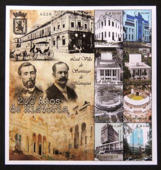 Issue Nicaragua 2019.  Scott ?.  Managua,  200 Years Of History.  Sheet Of 8
