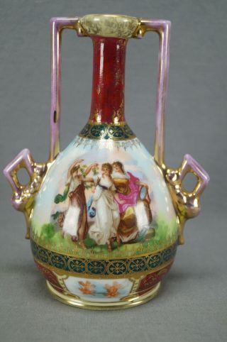 Josef Riedl Royal Vienna Style Classical Scenes Maroon Green & Gold Vase C.  1890 3