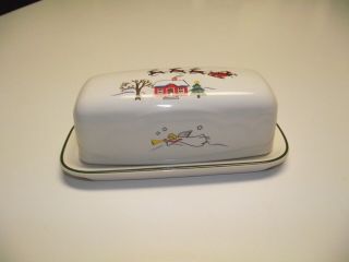 Covered Butter Dish Pfaltzgraff Snow Village Christmas
