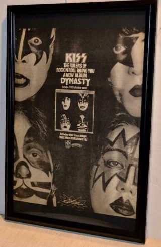 Kiss 1979 Rare Dynasty Lp Promotional Framed Poster / Ad Gene Simmons