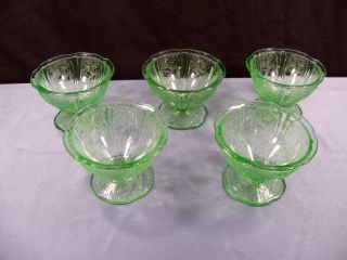 Set Of 5 Jeannette Cherry Blossom Green Depression Glass Sherbets