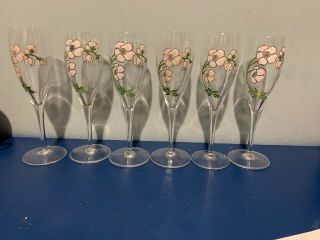 6 Six Set Perrier Jouet Crystal Vintage Champagne Glasses 7.  5”