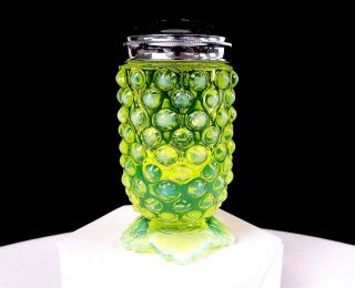 Fenton Yellow Topaz Opalescent Hobnail Vaseline Glass 3 1/2 " Shaker 1980s