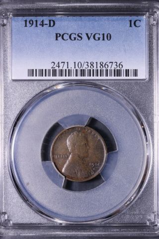 1914 - D Lincoln Wheat Cent Penny Pcgs Vg10 4 - 19kcem