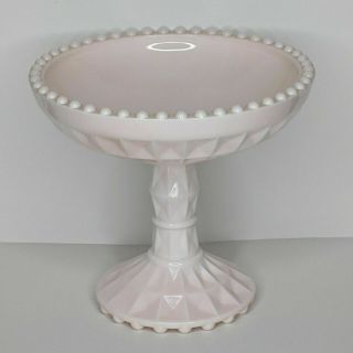Vintage Jeannette Windsor Shell Pink Milk Glass Pedestal Compote Candy Dish