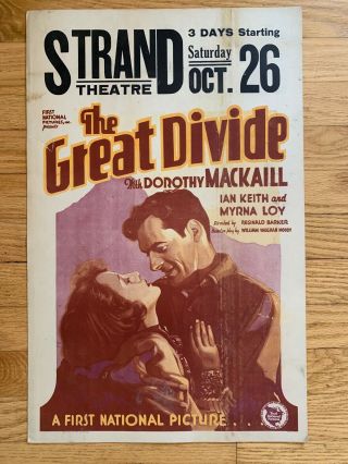 1929 The Great Divide Movie Window Card 14 X 22 " Myrna Loy Rare