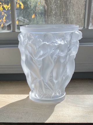 Lalique Bacchantes Crystal Vase France - 1927 Design Signed 9 3/4 " Authentic