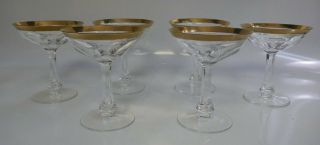Signed Set Of 6 Moser Cut Crystal Champagne Glasses W/ Gold Rim Look