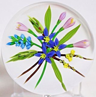 Stunning CHRIS BUZZINI Colorful FLOWER BOUQUET Art Glass PAPERWEIGHT 2