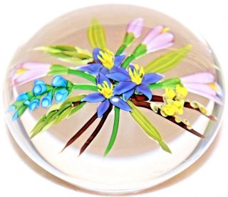 Stunning CHRIS BUZZINI Colorful FLOWER BOUQUET Art Glass PAPERWEIGHT 3