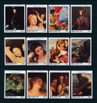 [104111] Bhutan 1989 Art Paintings Titian Venus Complete Set Of 12 Val.  Mnh