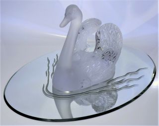 Lalique Large Cut Crystal Swan Head Up With Pond