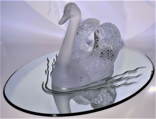 Lalique Large Cut Crystal Swan Head Up with Pond 2