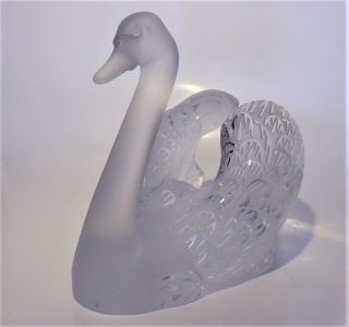 Lalique Large Cut Crystal Swan Head Up with Pond 3