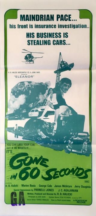 Gone In 60 Seconds 1974 Australian Daybill Movie Poster
