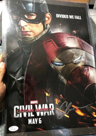 Chris Evans Autographed Signed Captain America Civil War 11x17 Movie Poster Jsa