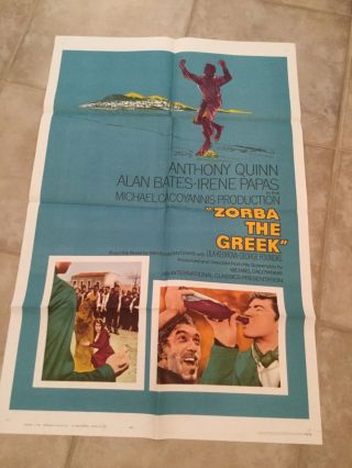 Zorba The Greek Movie Poster 1 Sheet Near 41”x27” 1965