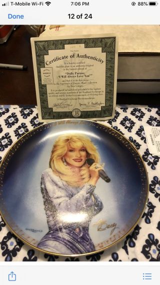 Dolly Parton “i Will Always Love You” Plate Bradford Exchange Box & Certificate