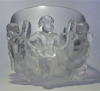 Lalique Art Glass Luxembourg Cherubs Large Centerpiece French Crystal Bowl 8.  5 " H