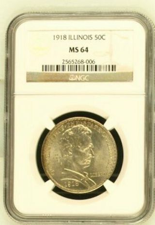 1918 Lincoln Illinois Commemorative Silver Half Dollar Ngc Ms64