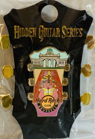 Hard Rock Cafe Brussels 2018 Hidden Guitar Series Pin On Guitar Head Card Le 200